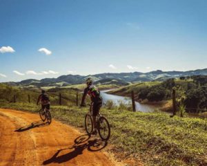 Fahrradfahrer fahren entlang der Mosel