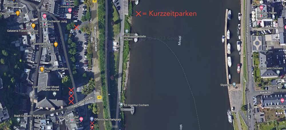 Karte mit Markierungen zum Kurzzeitparken